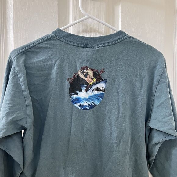 Vintage Looney Tunes Tazmanian Devil Surfing Shark Long Sleeve Top Youth Size L - Picture 15 of 16